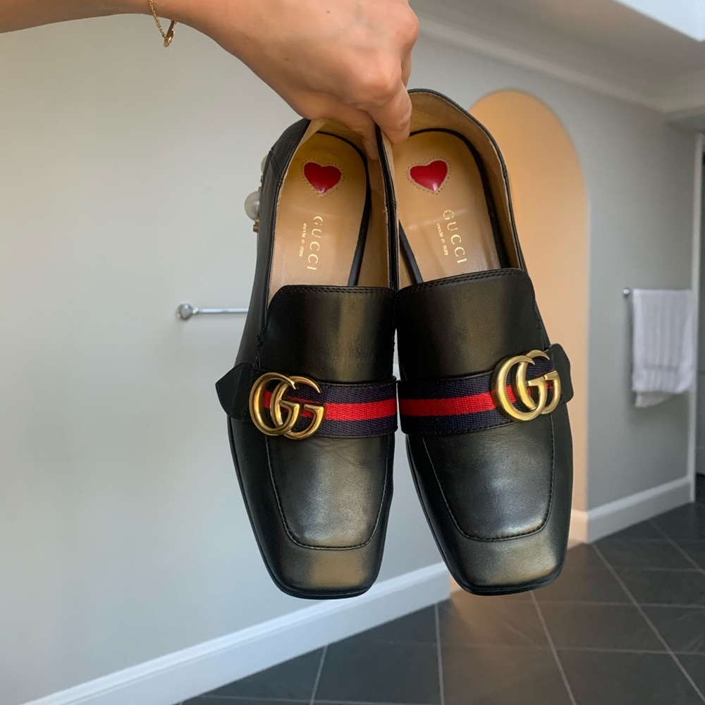 Gucci Women’s Marmont Mid Heel Loafer with Pearls